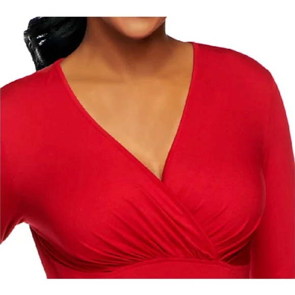 Linea by Louis Dell'Olio V-neck Shirring Detail Bodysuit, NWT 2X Truffle A231145 - Picture 3 of 11